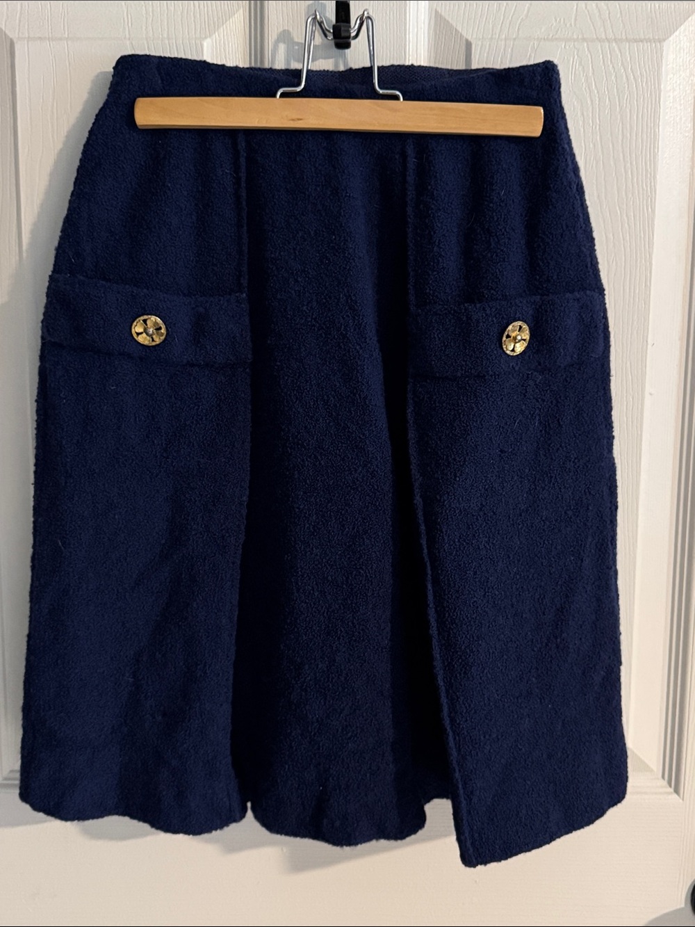 Vintage Wool Navy Pocket A-Line Skirt with Gold Button Detail no tag medium